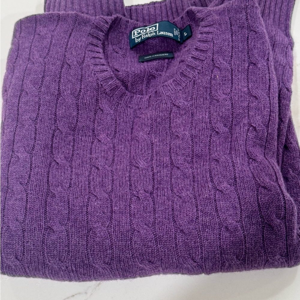 Polo by Ralph Lauren Purple Crewneck Cable Knit 100% Cashmere Sweater